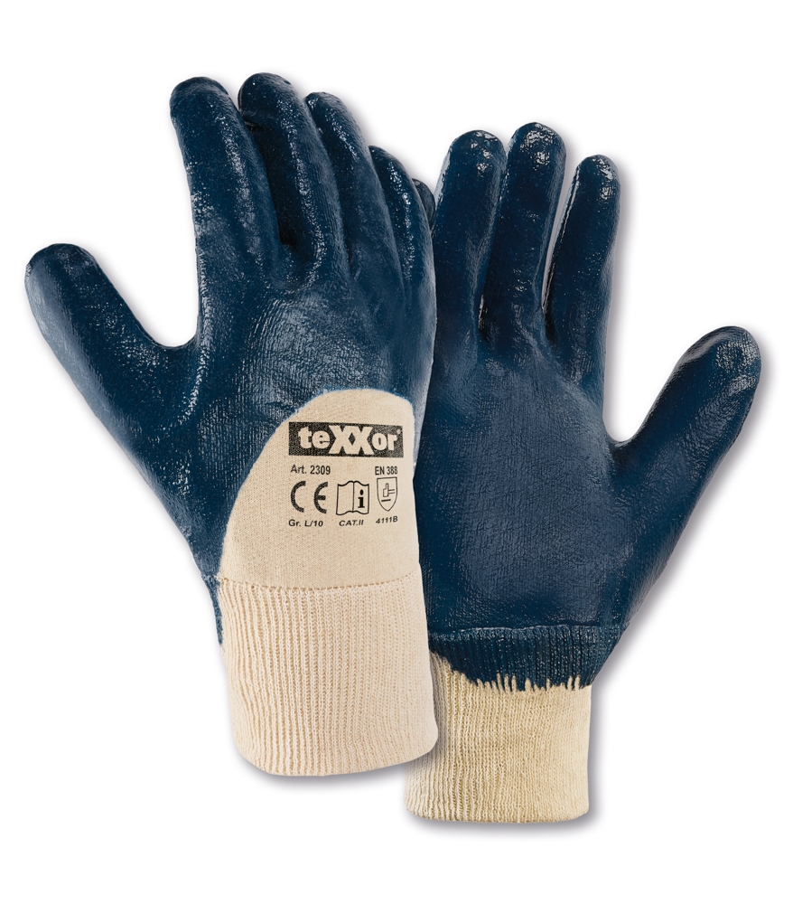 teXXor® Nitril-Handschuhe STRICKBUND beige/blau