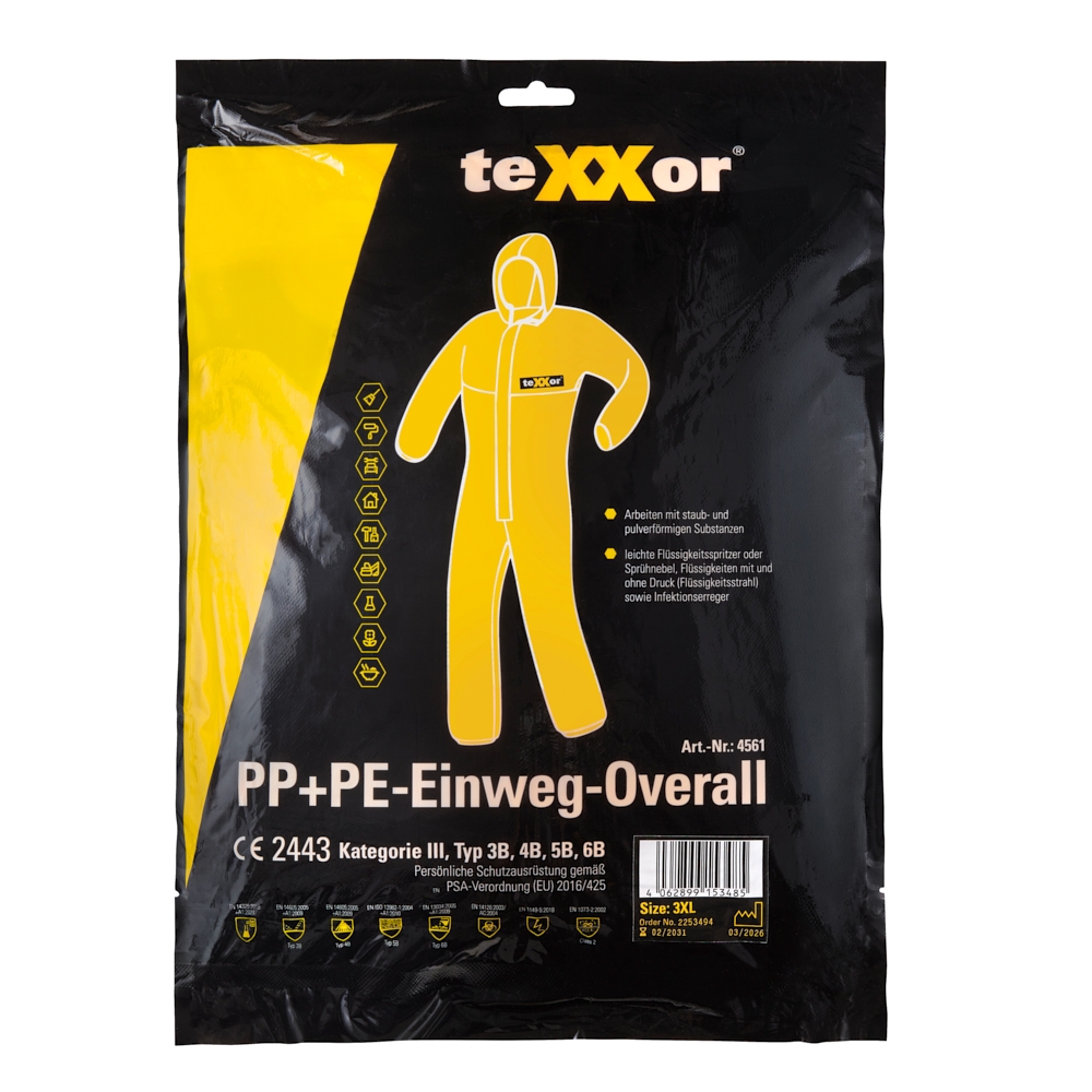 teXXor® PP+PE Einweg-Overall Typ 3B/4B/5B/6B gelb