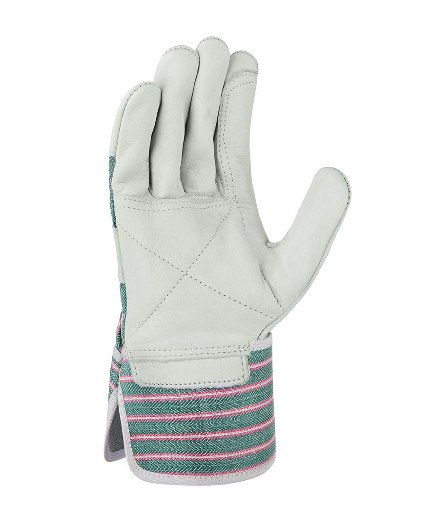 teXXor® Rindvollleder-Handschuhe BROCKEN Leder natur, Drell grün/rot