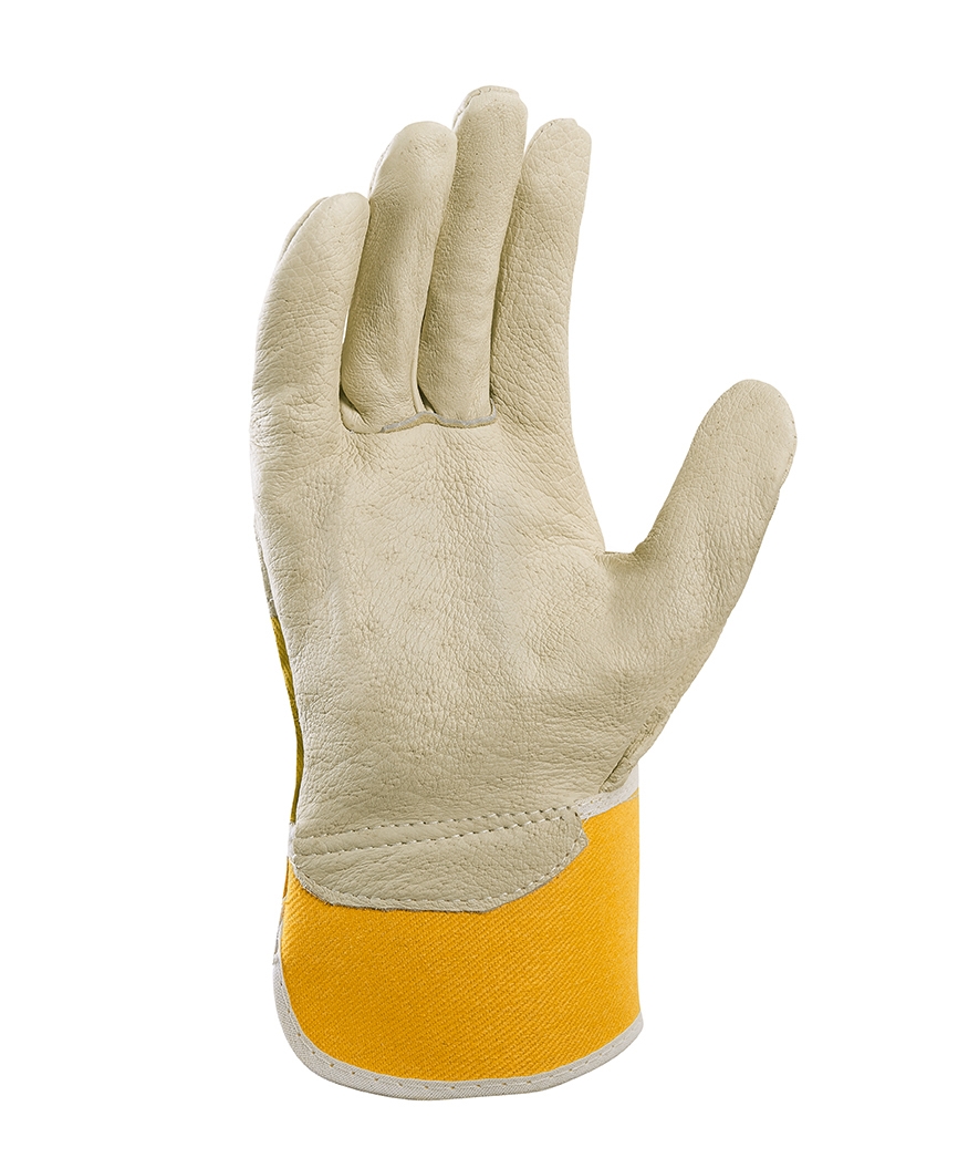 teXXor® Schweinsvollleder-Handschuhe NASHORN Leder natur, Drell gelb