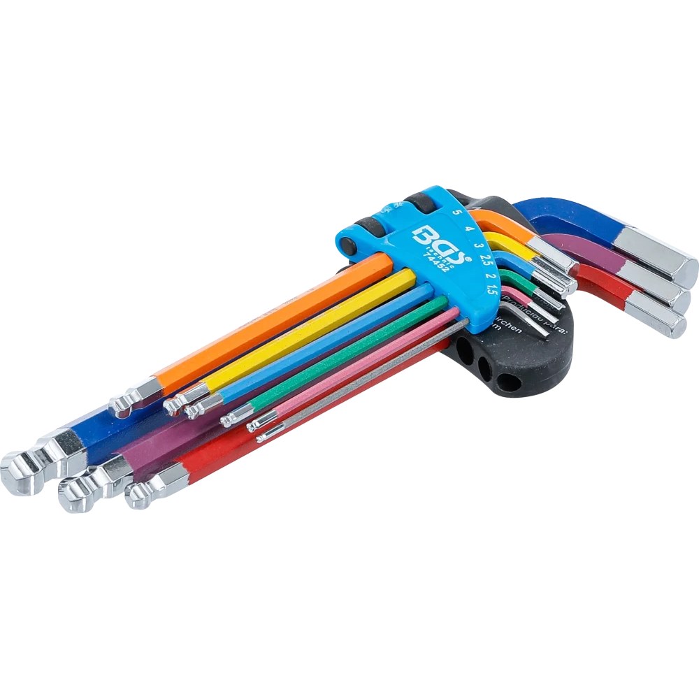 Winkelschlüssel-Satz, Multicolour, Innensechskant, Innensechskant mit Kugelkopf 1,5 - 10 mm, 9-tlg.