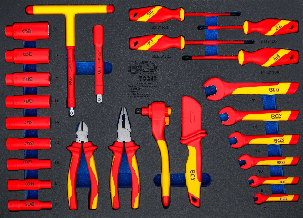 Werkstattwageneinlage 3/3: VDE-Steckschlüssel-Satz, Antrieb Innenvierkant 10 mm (3/8"), 26-tlg.