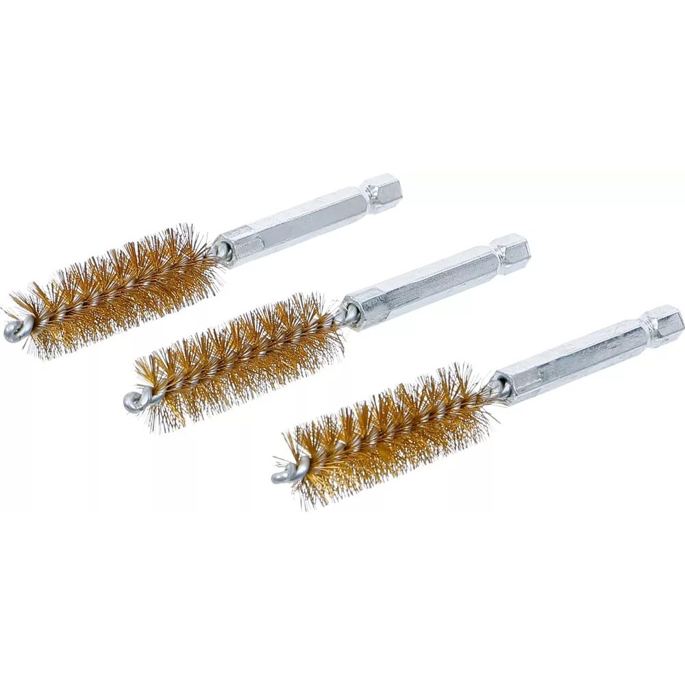 Messingbürste, 15 mm, Antrieb Außensechskant 6,3 mm (1/4"), 3-tlg.