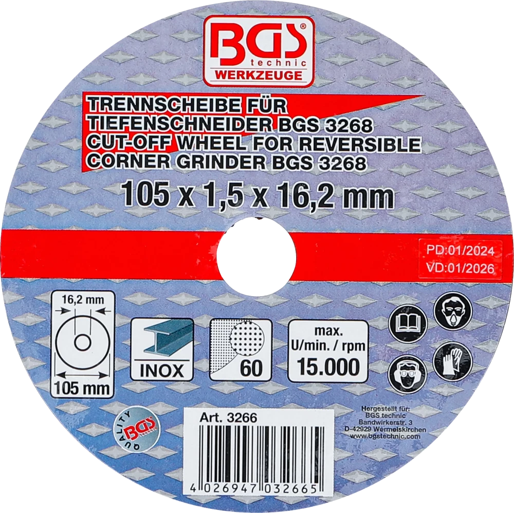 Trennscheibe für BGS Tiefenschneider, Ø 105 x 1,5 x 16,2 mm