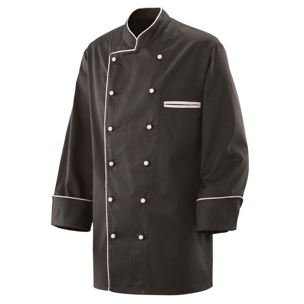 Kochjacke langarm, schwarz, Paspel
