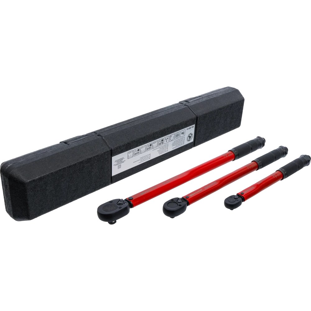 Drehmomentschlüssel-Satz, Abtrieb Außenvierkant 6,3 mm (1/4") 2 - 24 Nm, 10 mm (3/8") 19 - 110 Nm, 12,5 mm (1/2") 28 - 210 Nm, 3-tlg.