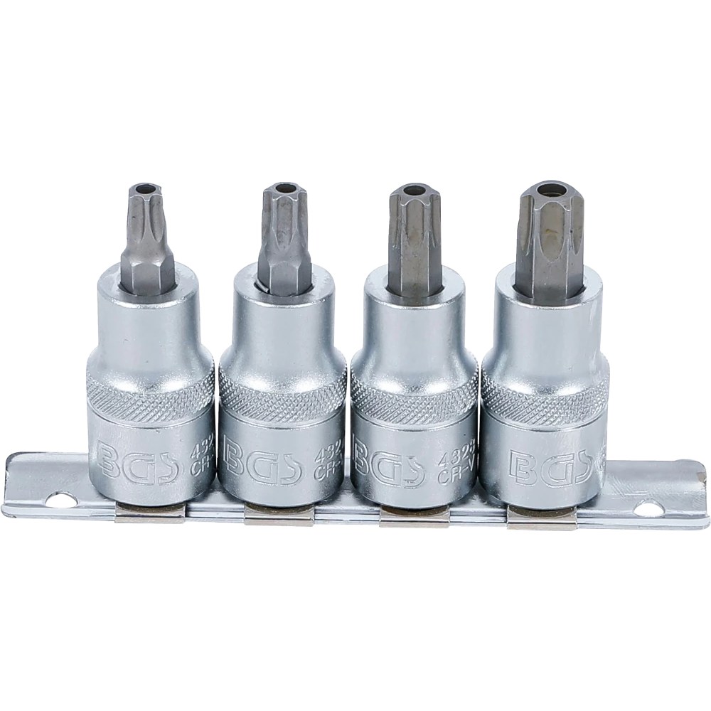 Bit-Einsatz-Satz, Antrieb Innenvierkant 12,5 mm (1/2"), T-Profil (für Torx) mit Bohrung T40 - T55, 4-tlg.