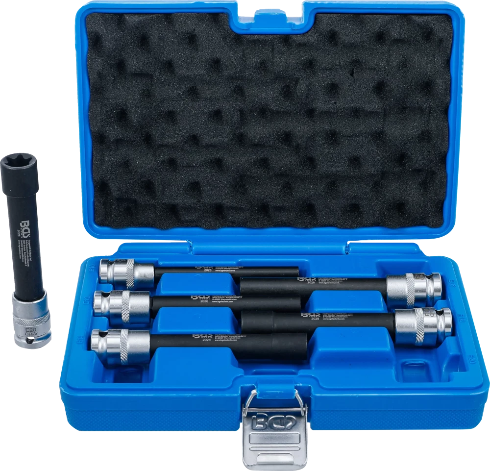 Steckschlüssel-Einsatz-Satz E-Profil, extra lang, Antrieb Innenvierkant 12,5 mm (1/2"), SW E10 - E20, 6-tlg.