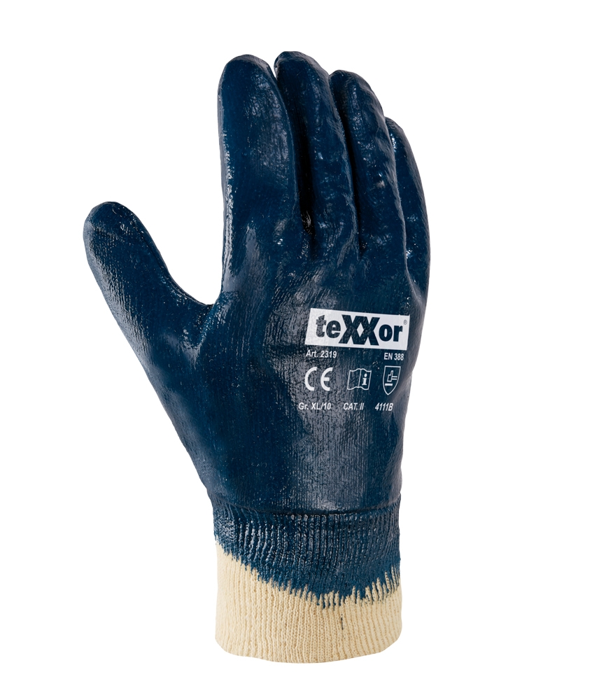 teXXor® Nitril-Handschuhe STRICKBUND beige/blau