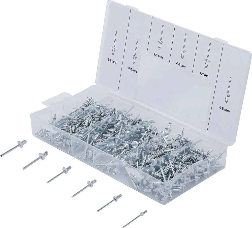 Blindnieten-Sortiment, Aluminium, 2,4 - 4,8 mm, 400-tlg.