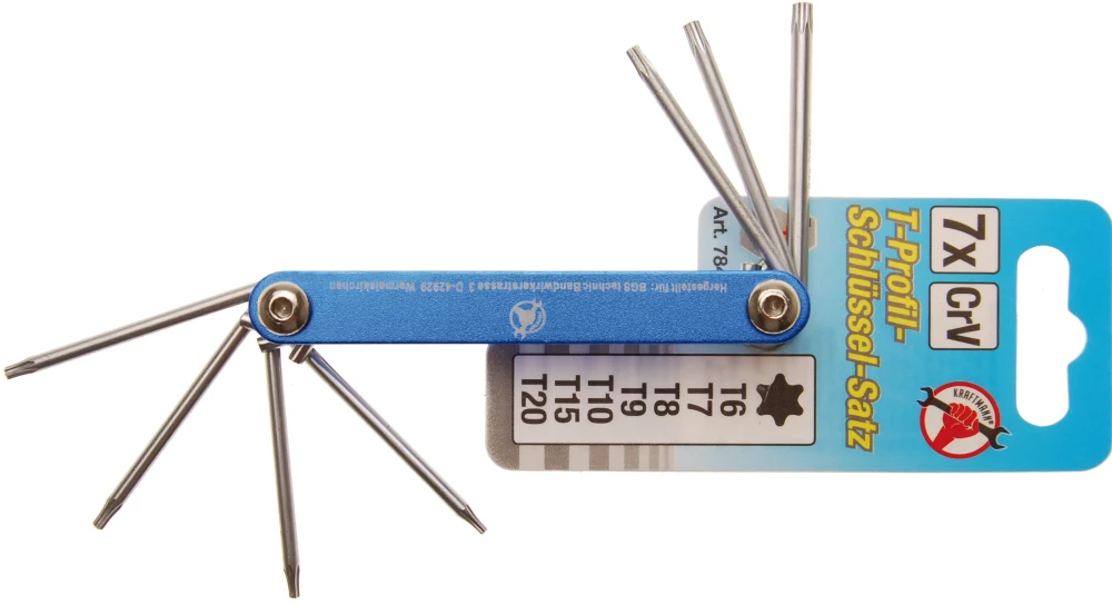 Klappschlüssel, T-Profil (für Torx) T6 - T20, 7-tlg.