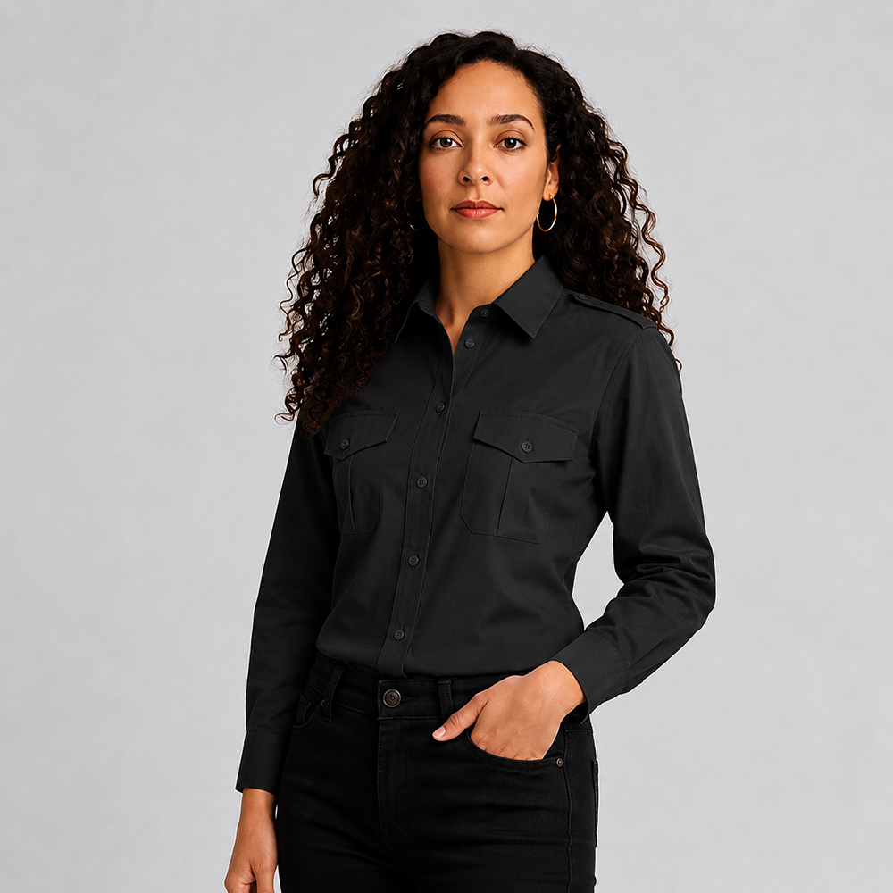 Damen Pilotenbluse langarm schwarz