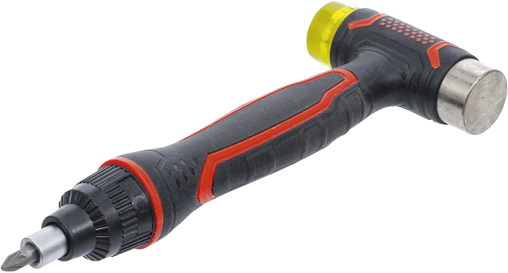Wechselkopf-Hammer, mit Ratschen-Drehgriff für Bits, umschaltbar, 3-in-1