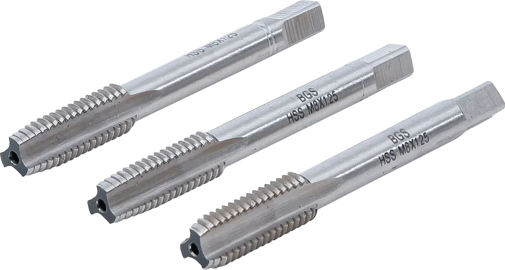 Gewindebohrer-Satz, Vor-, Mittel- und Fertigschneider, HSS-G, M8 x 1,25, 3-tlg.
