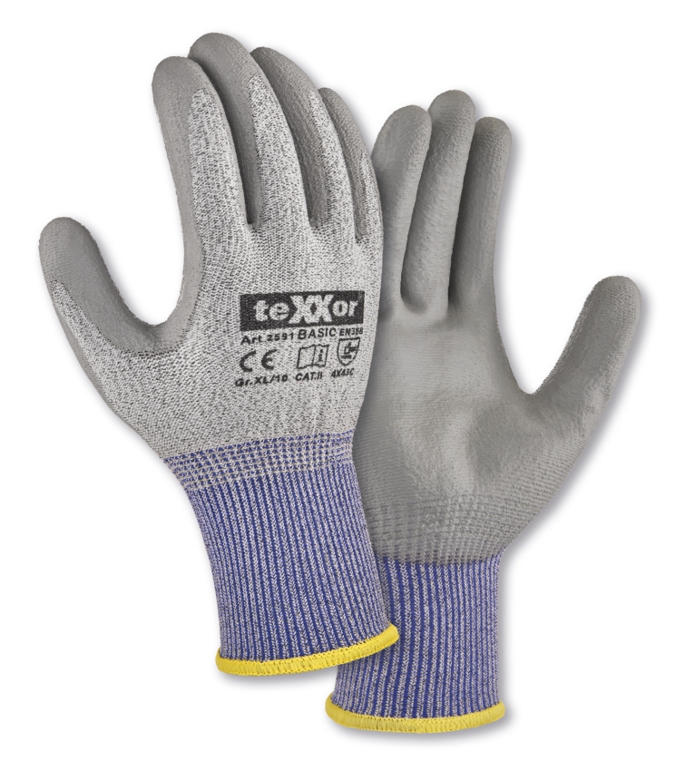 teXXor® PU-Schnittschutz-Strickhandschuhe CUT C - Basic grau-meliert