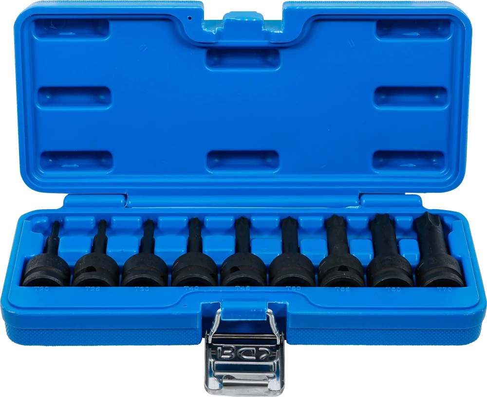 Kraft-Bit-Einsatz-Satz, Antrieb Innenvierkant 12,5 mm (1/2"), T-Profil (für Torx) T20 - T70, 9-tlg.