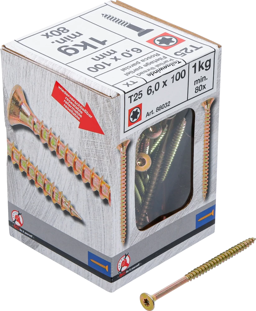 Mehrzweckschrauben, T-Profil ( für Torx) T25, 6,0 x 100 mm, 1 kg / 80 Stück