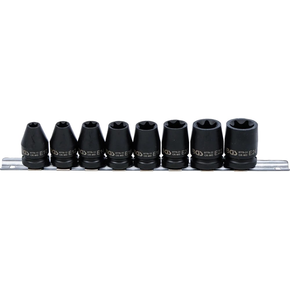 Kraft-Steckschlüssel-Einsatz-Satz E-Profil, Antrieb Innenvierkant 12,5 mm (1/2"), SW E10 - E24, 8-tlg.