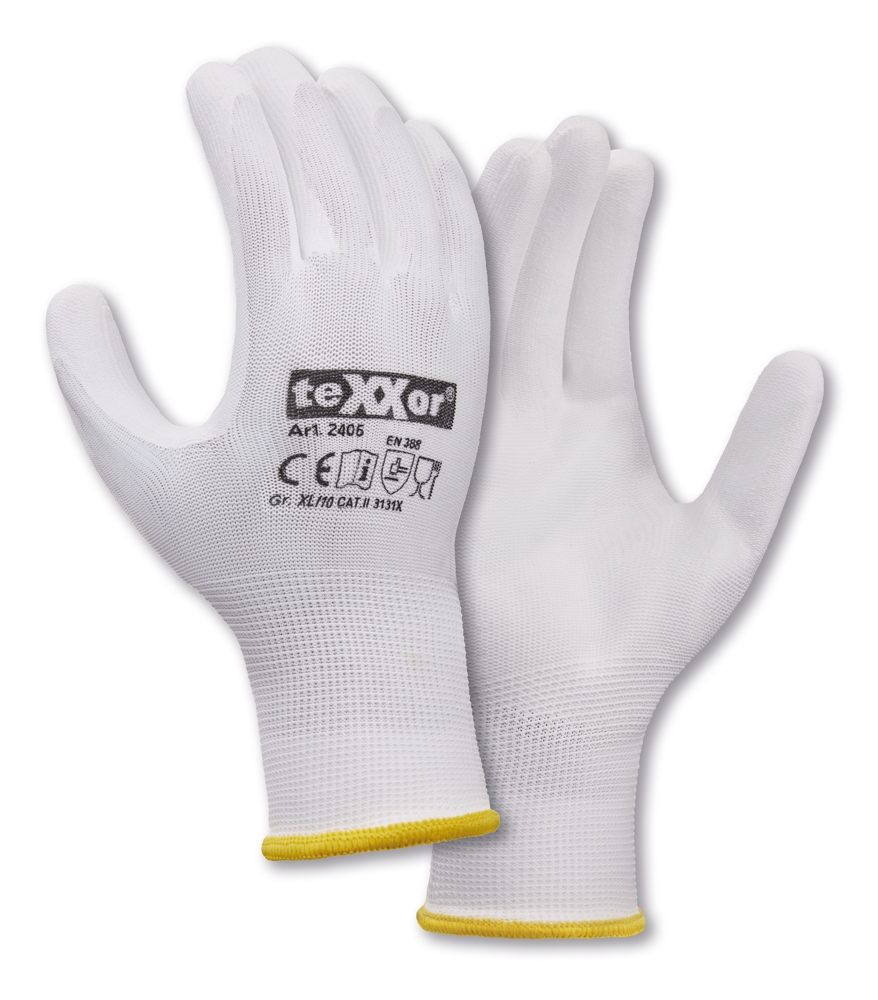 teXXor® Polyester-Strickhandschuhe POLYURETHAN BESCHICHTET weiß/weiß