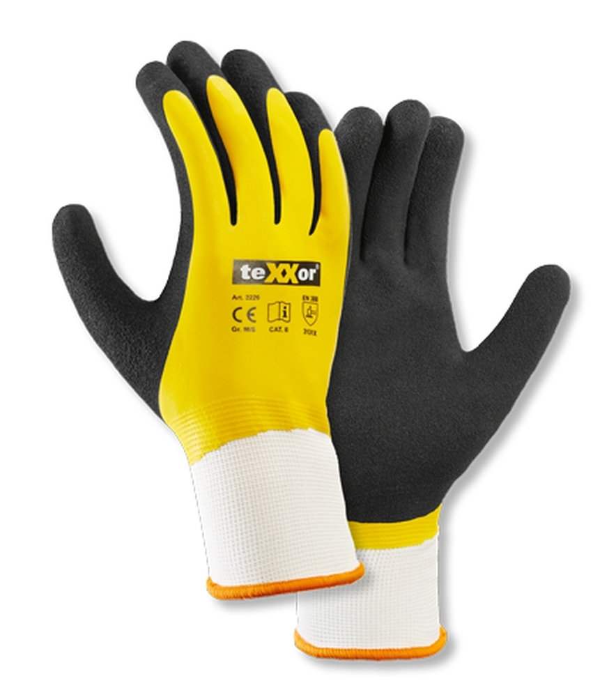 teXXor® Polyester-Strickhandschuhe LATEX GELB weiß/gelb/schwarz