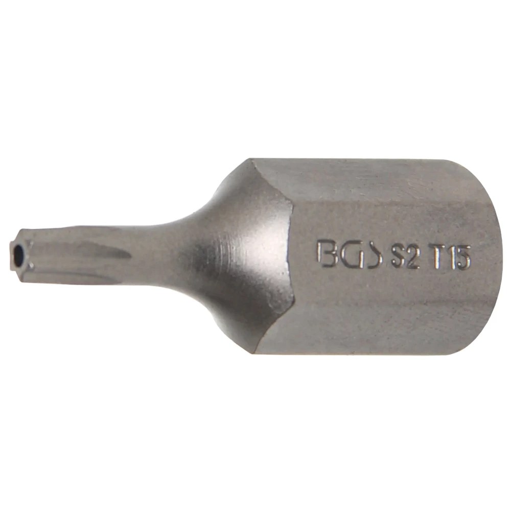 Bit, Länge 30 mm, Antrieb Außensechskant 10 mm (3/8"), T-Profil (für Torx) mit Bohrung T15