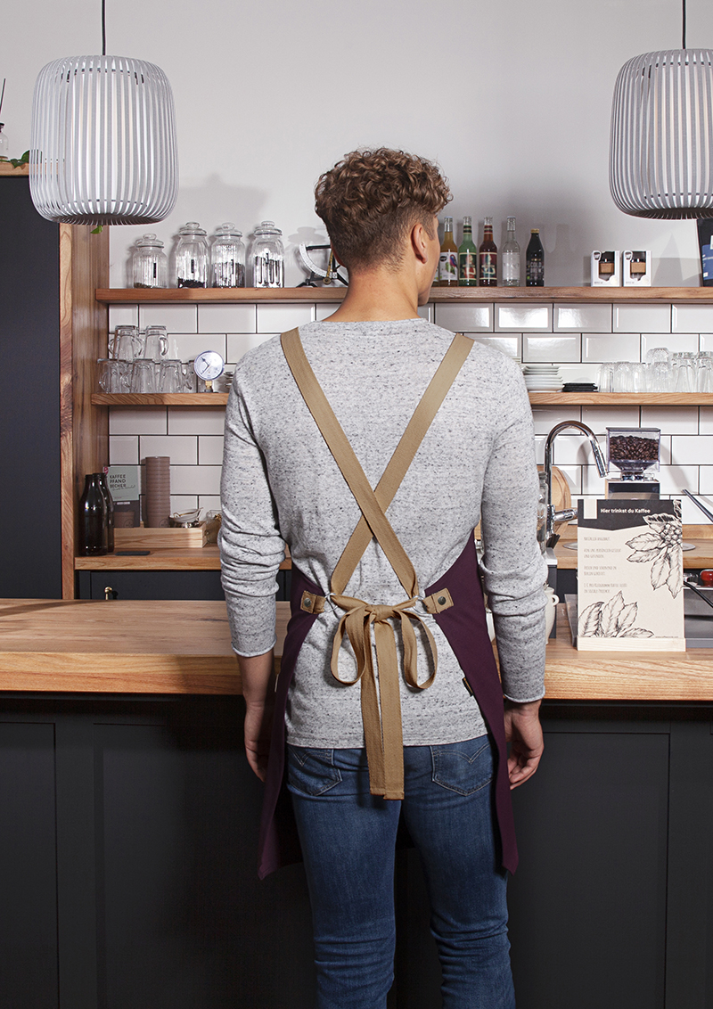 Latzschürze Urban-Look mit Kreuzbändern und Tasche