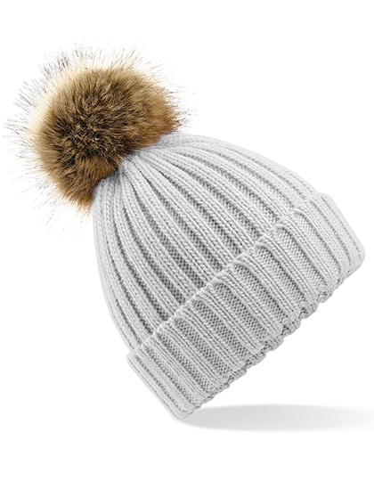 Faux Fur Pop Pom Chunky Beanie