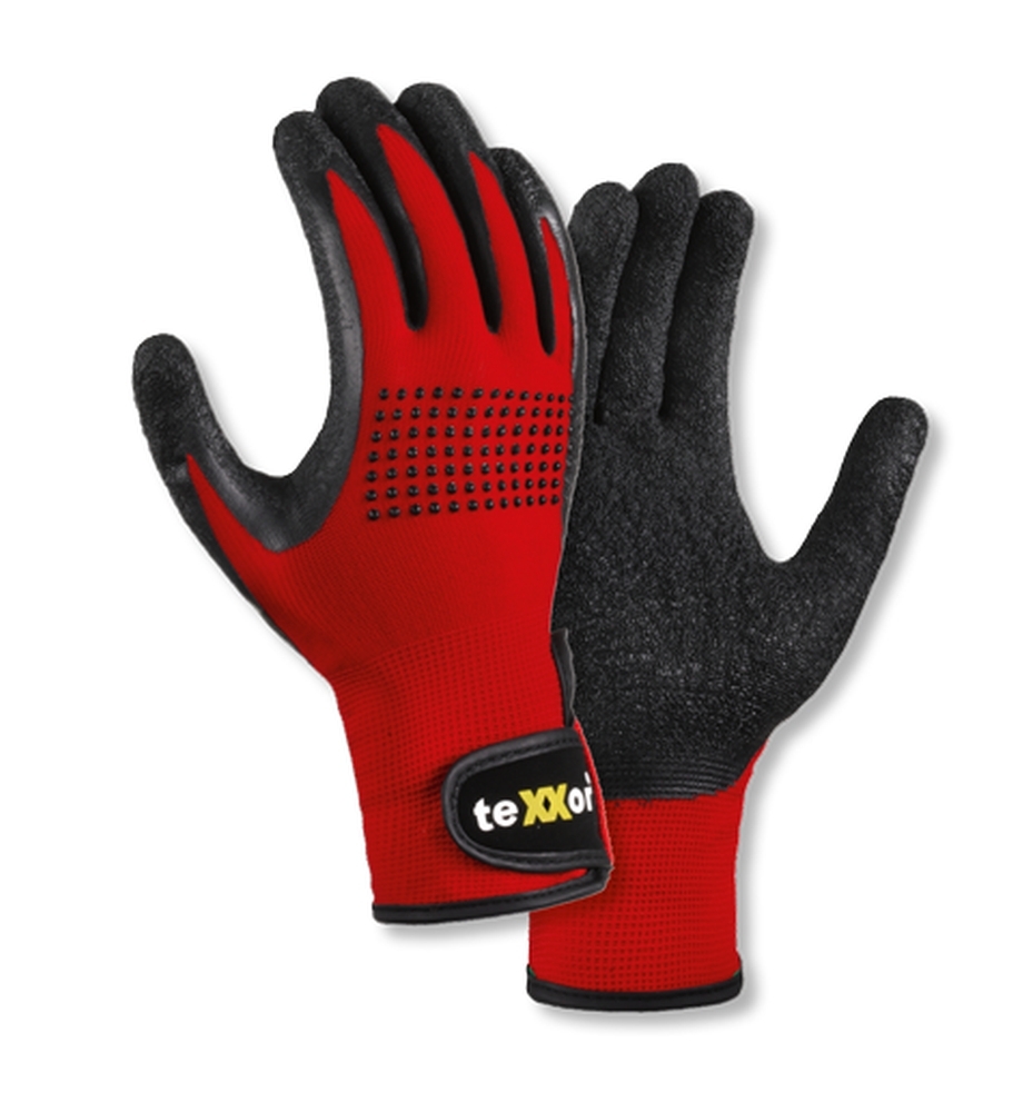 teXXor® Nylon-Montagehandschuhe LATEX BESCHICHTET rot/schwarz