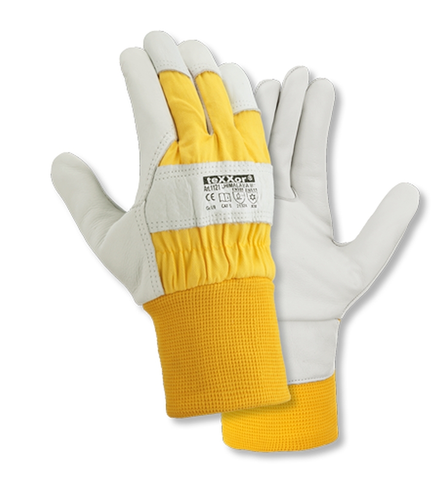 teXXor® Rindvollleder-Winterbauhandschuhe HIMALAYA II Leder natur/Drell gelb