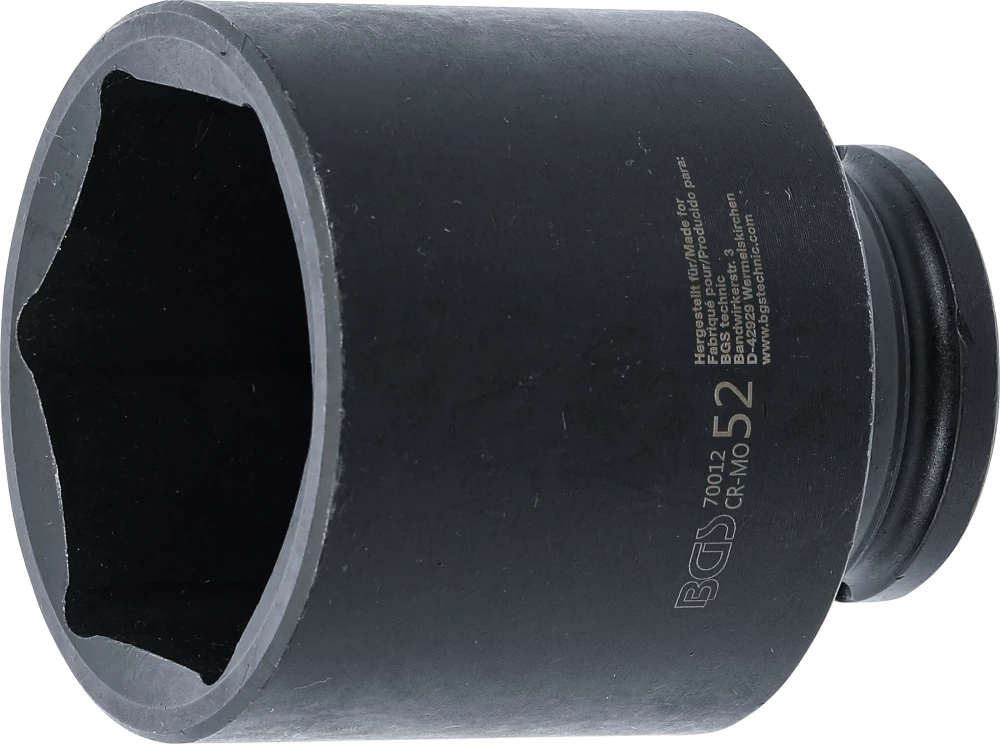 Kraft-Steckschlüssel-Einsatz Sechskant, Antrieb Innenvierkant 12,5 mm (1/2"), SW 52 mm