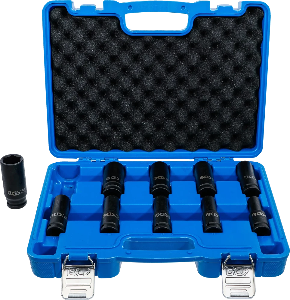 Kraft-Steckschlüssel-Einsatz-Satz Sechskant, tief, Antrieb Innenvierkant 12,5 mm (1/2"), SW 10 - 24 mm, 10-tlg.