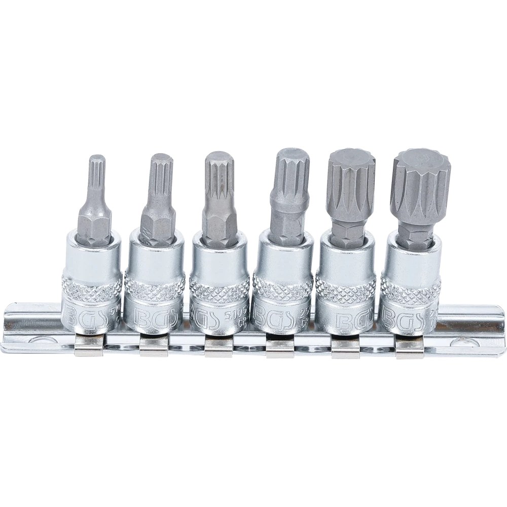 Bit-Einsatz-Satz, Antrieb Innenvierkant 6,3 mm (1/4"), Innenvielzahn (für XZN) M4 - M12, 6-tlg.