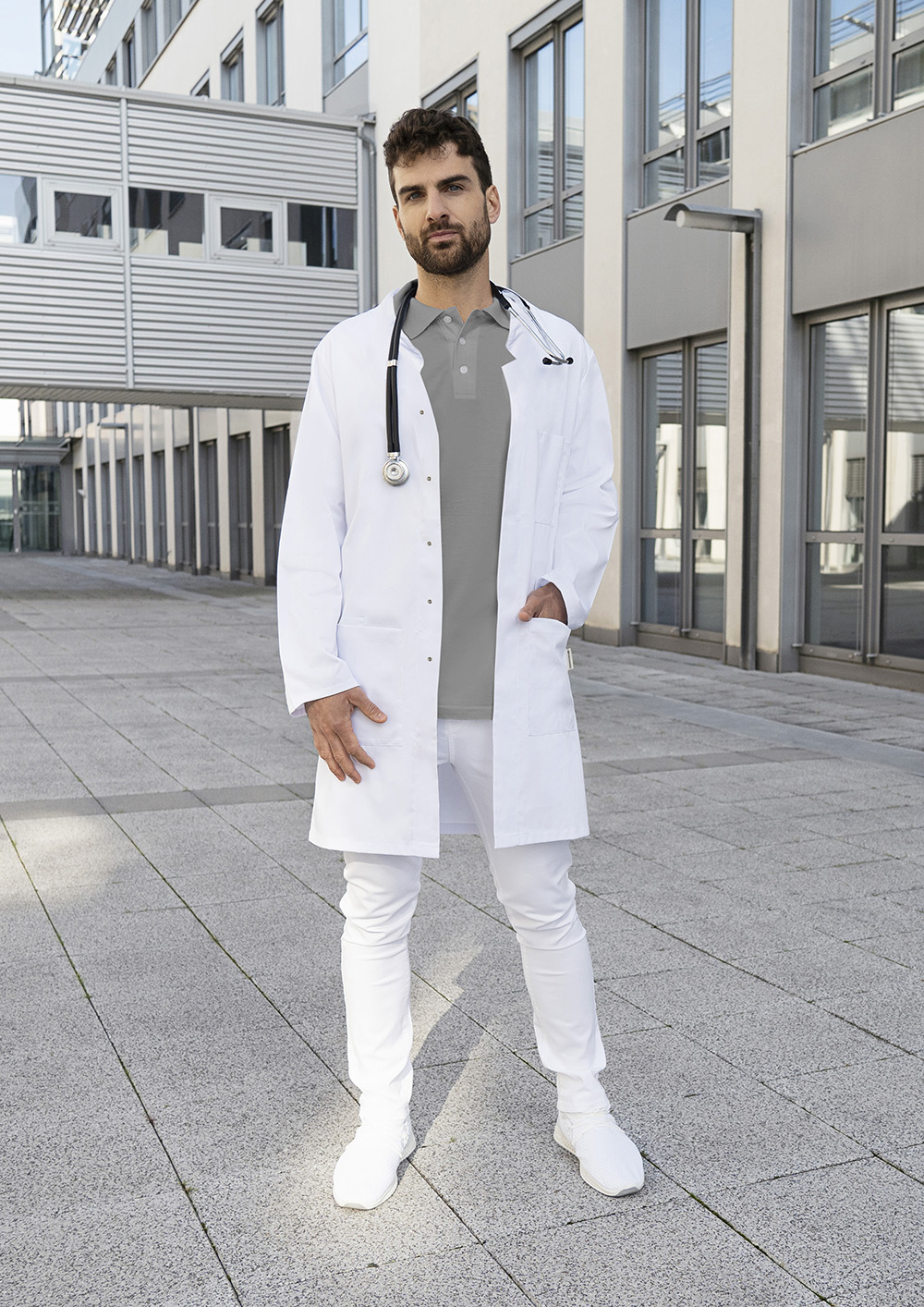 Herren Arzt- und Labormantel Modern-Shape mit Stehkragen