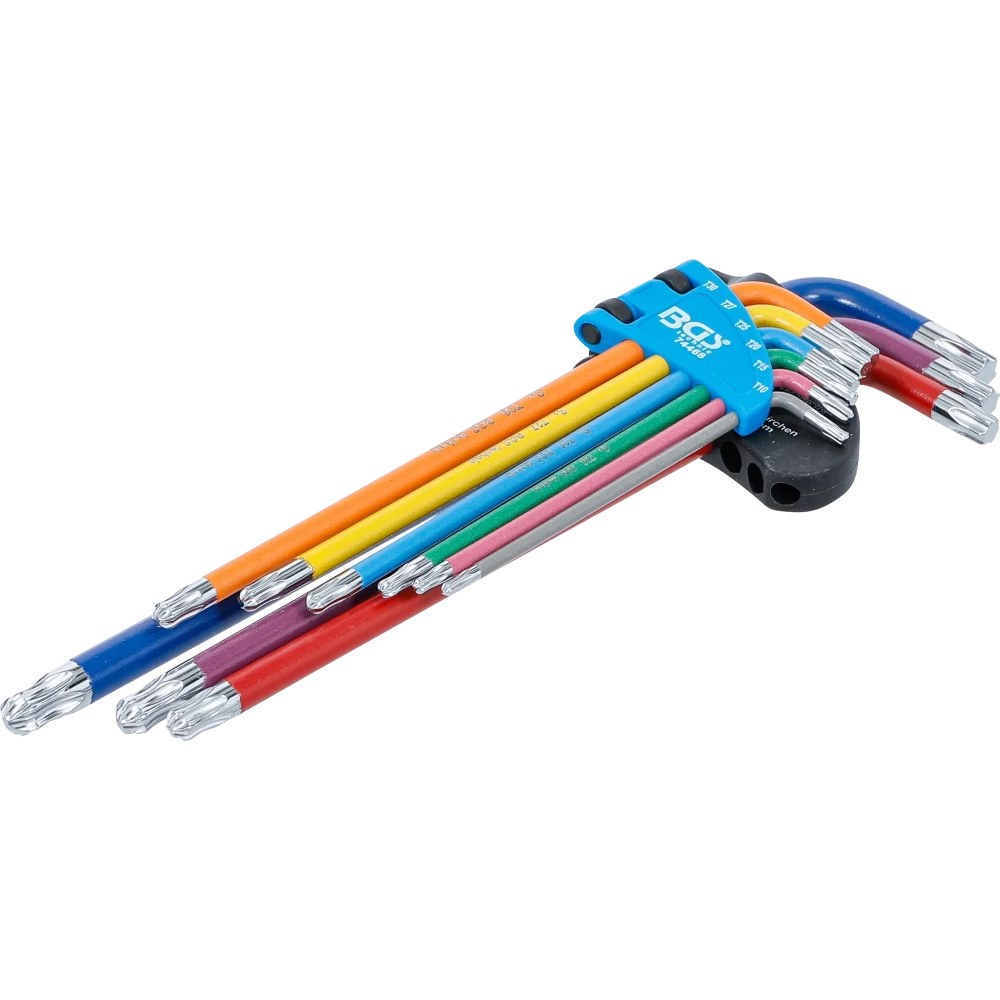 Winkelschlüssel-Satz, Multicolour, extra lang, T-Profil (für Torx) mit Kugelkopf T10 - T50, 9-tlg.