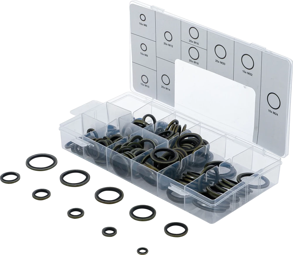 Dichtring-Sortiment, Metall, mit Gummi-Dichtwulst, 150-tlg.