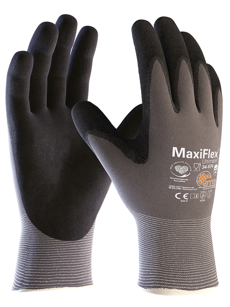 MaxiFlex® Ultimate™ Nylon-Strickhandschuhe (34-874V), Automatenverpackung grau/schwarz