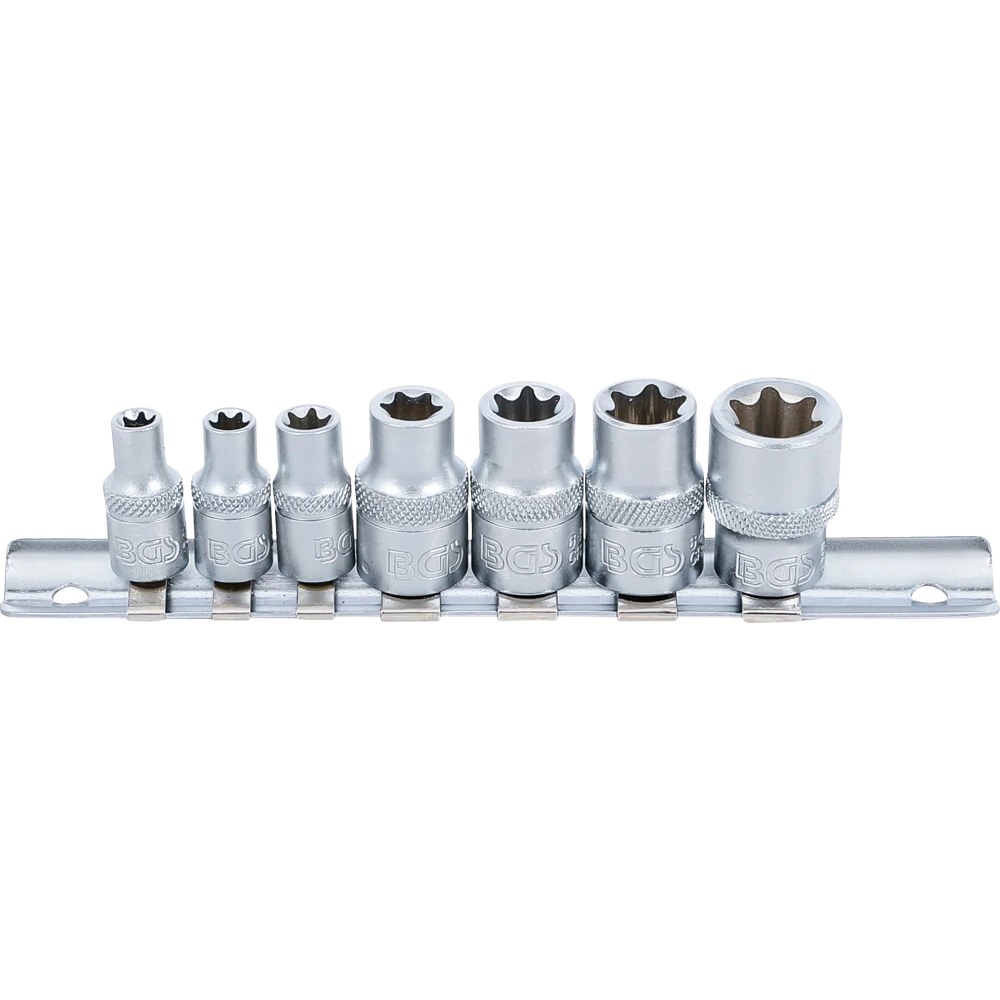 Steckschlüssel-Einsatz-Satz E-Profil, Antrieb Innenvierkant 6,3 mm (1/4") / 10 mm (3/8"), SW E6 - E16, 7 tlg.