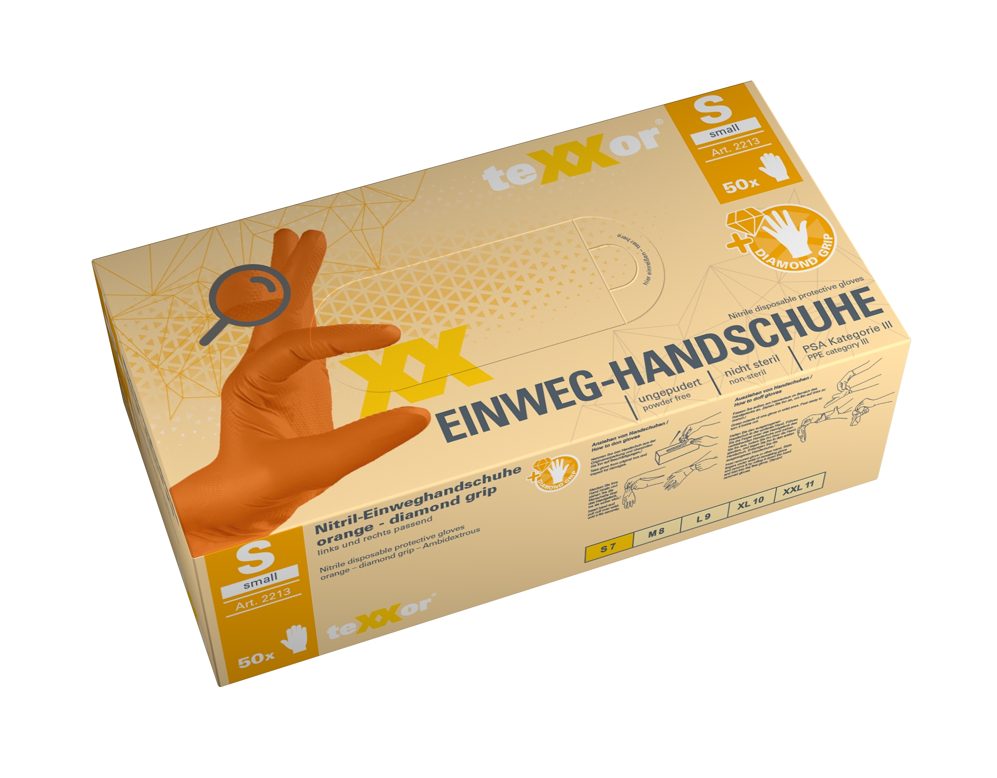 teXXor® Nitril-Einweg-Handschuhe Diamond Grip orange orange