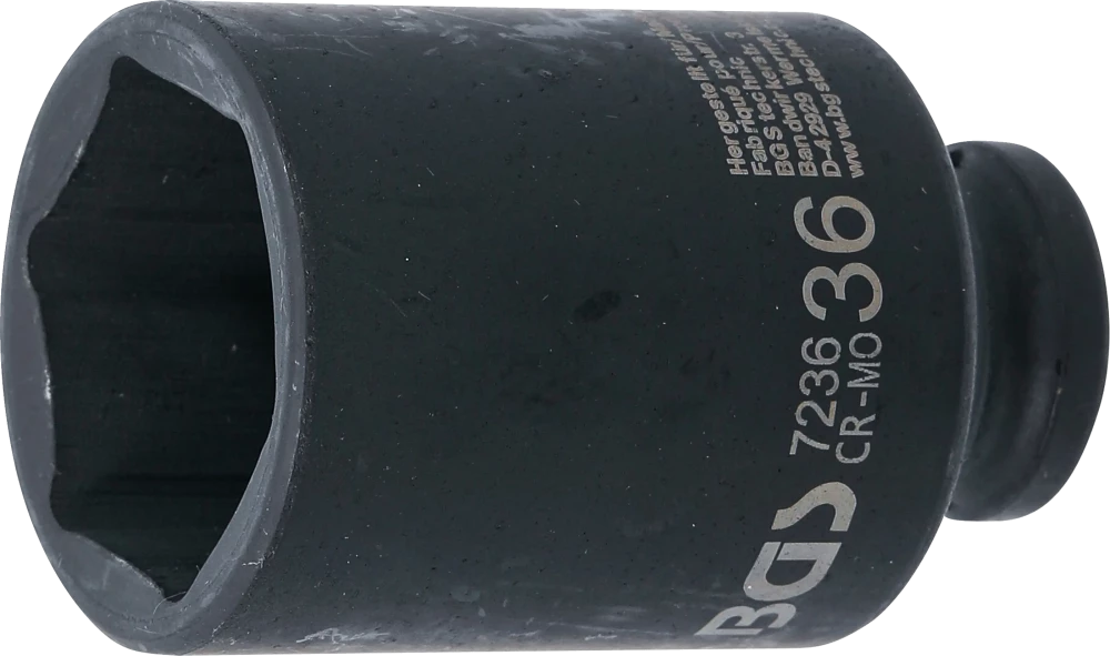 Kraft-Steckschlüssel-Einsatz Sechskant, tief, Antrieb Innenvierkant 12,5 mm (1/2"), SW 36 mm