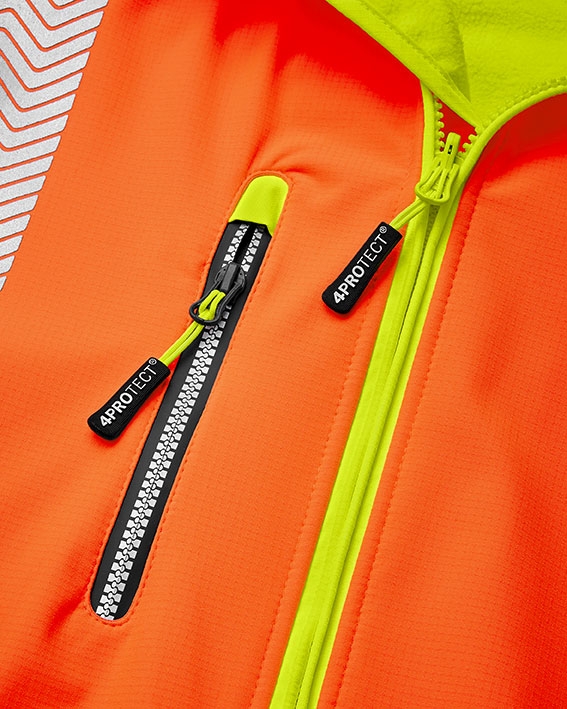 4PROTECT® Warnschutz-Softshelljacke HOUSTON leuchtorange/leuchtgelb