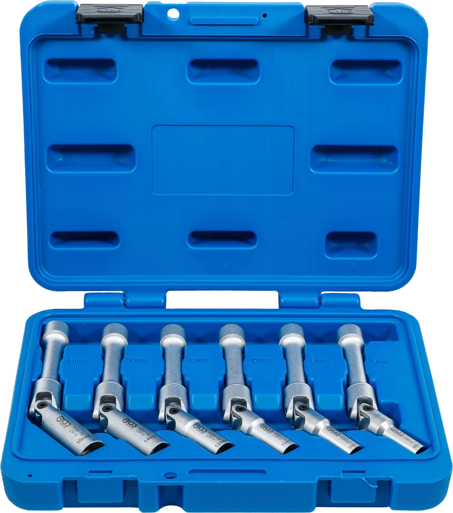 Universal Glühkerzen-Gelenkschlüssel-Satz, Sechskant, Antrieb Innenvierkant 10 mm (3/8"), SW 8 - 16 mm, 6-tlg.