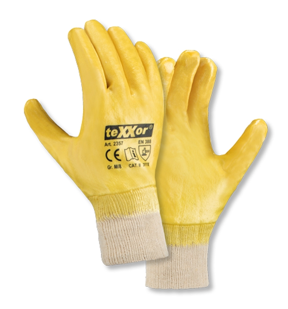 teXXor® Nitril-Handschuhe STRICKBUND gelb/beige