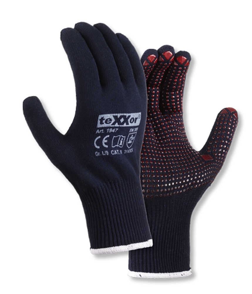 teXXor® Feinstrick-Handschuhe BAUMWOLLE/NYLON blau/rote Noppen