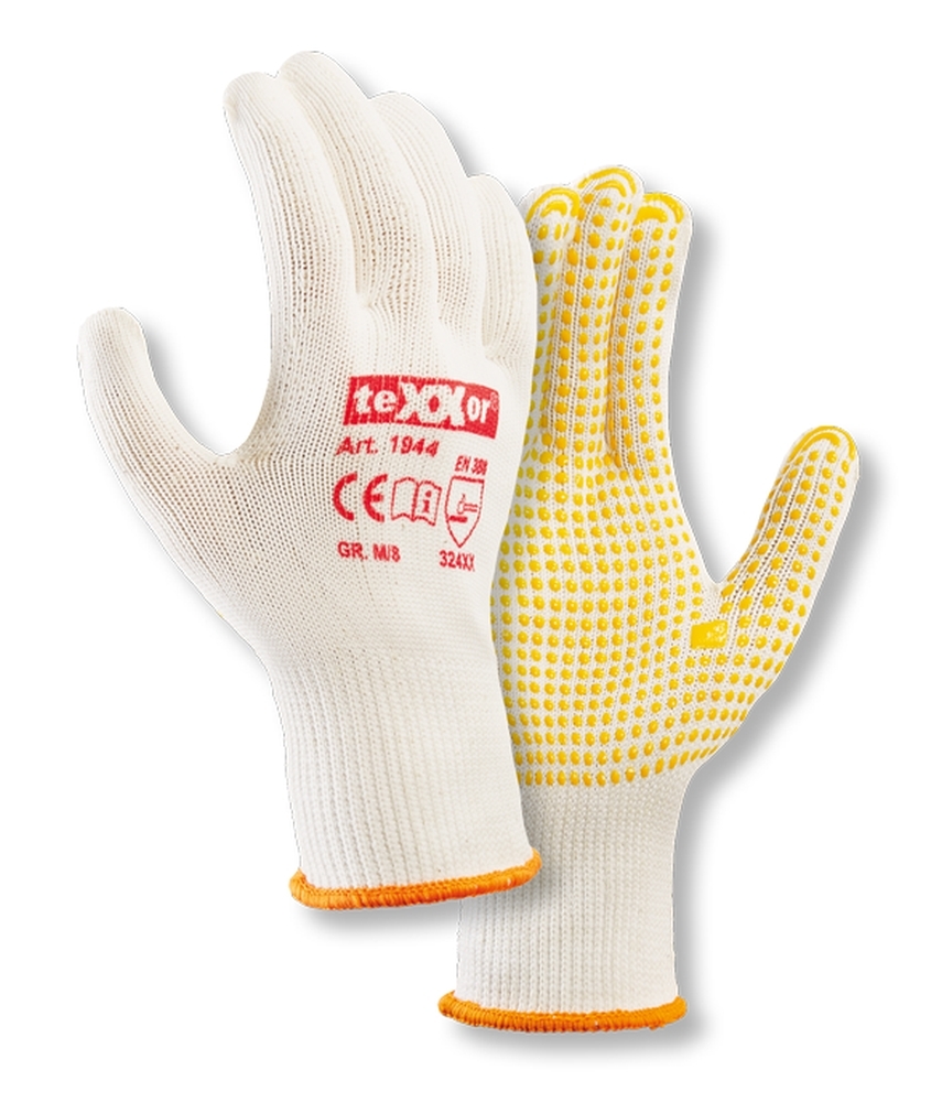 teXXor® Mittelstrick-Handschuhe BAUMWOLLE/NYLON beige/gelbe Noppen