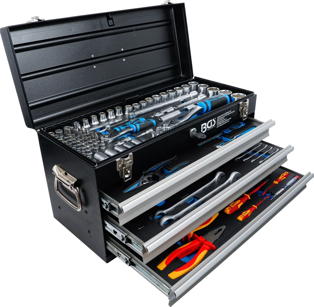 Elektriker-Metall-Werkzeugkoffer, 3 Schubladen, mit 147 Werkzeugen