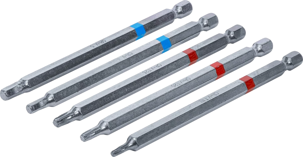 Bit-Satz, Antrieb Außensechskant 6,3 mm (1/4"), Innensechskant, T-Profil (für Torx), Länge 110 mm, 5-tlg.