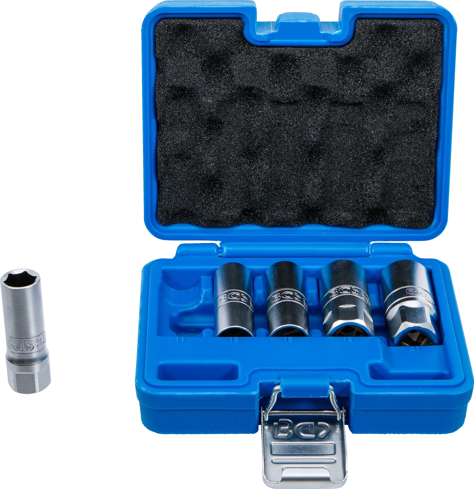 Zündkerzen-Einsatz-Satz Sechskant, Antrieb Innenvierkant 12,5 mm (1/2"), SW 14 - 21 mm, 5-tlg.