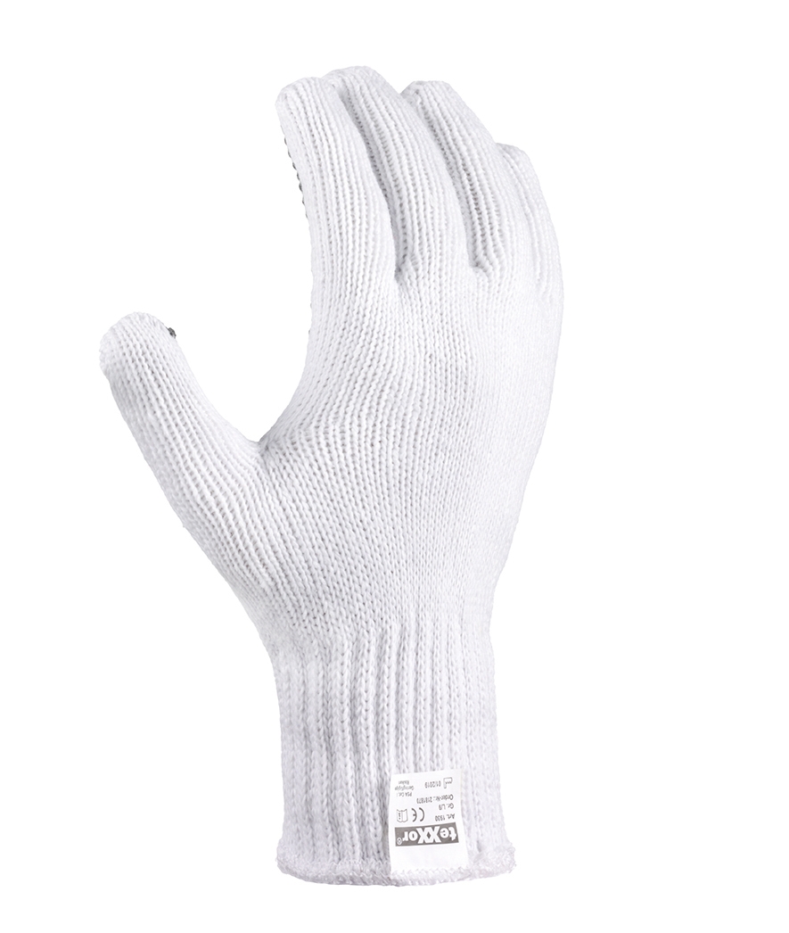 teXXor® Grobstrick-Handschuhe BAUMWOLLE/POLYESTER weiß/schwarze Noppen