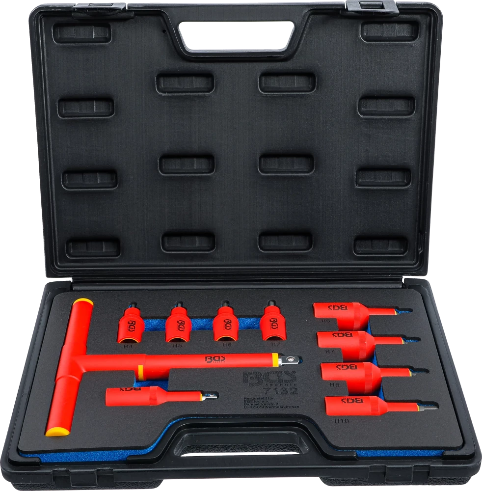 VDE-Bit-Einsatz-Satz, Antrieb Innenvierkant 10 mm (3/8") / 12,5 mm (1/2"), Innensechskant 4 - 10 mm, 10-tlg.