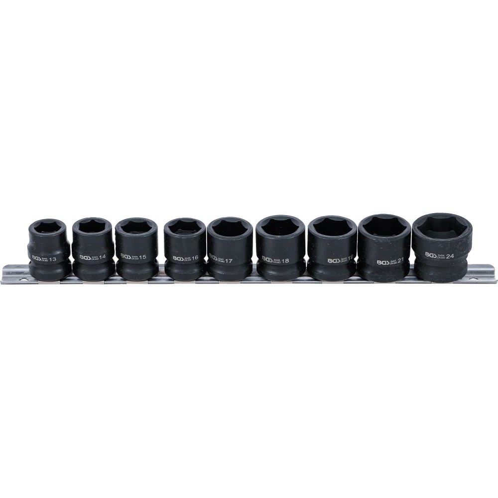 Kraft-Steckschlüssel-Einsatz-Satz Sechskant, extra flach, Antrieb Innenvierkant 12,5 mm (1/2"), SW 13 - 24 mm, 9-tlg.